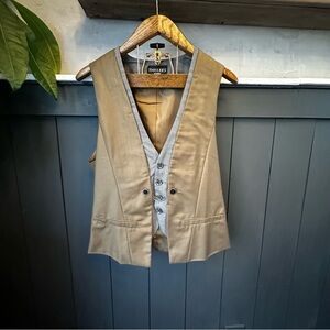 Preppy Brown Tan Plaid Button-Up Vest Equestrian Academia Little Women sz L